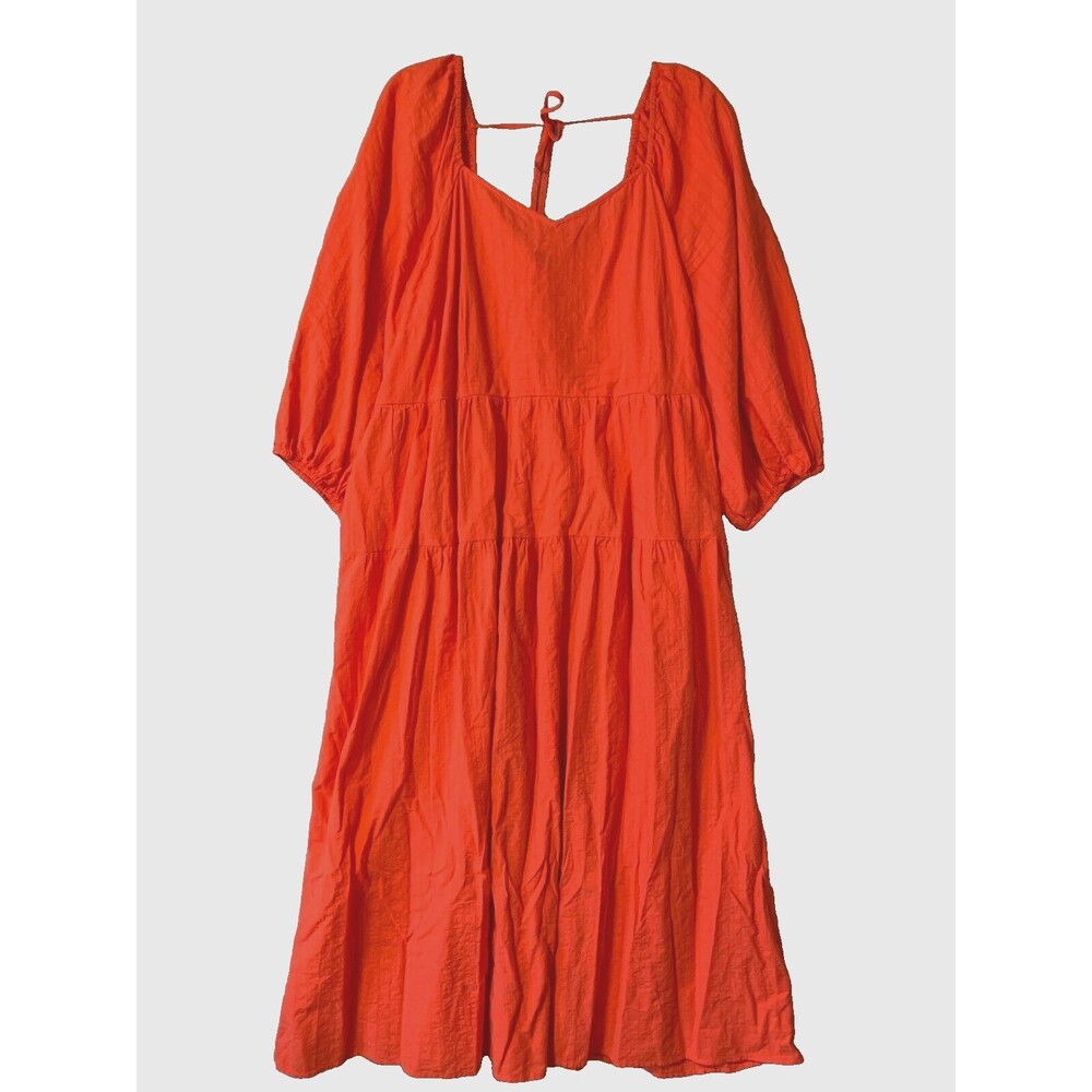 Universal Thread Womens Maxi Dress 3X Orange Balloon Sleeve Gauze Boho Tiered